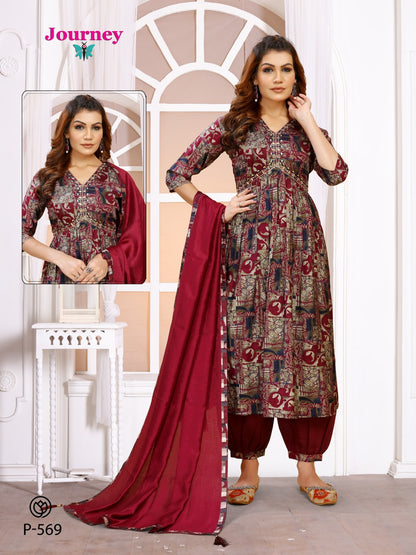 P 568-569 Journey Design Modal Chanderi Afghani Readymade Suit