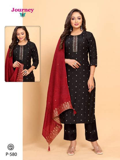 P 580-581 Journey Design Slub Readymade Pant Style Suits