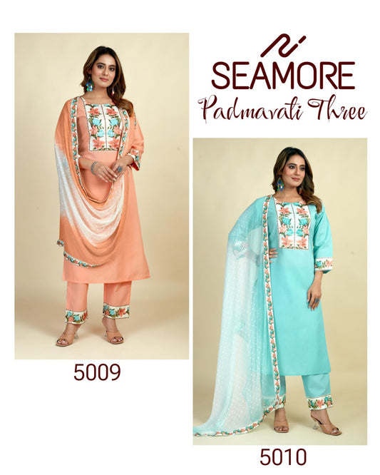 Padmavati Three Seamore Cotton Blend Readymade Pant Style Suits
