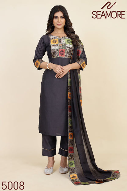 Padmavati Two Seamore Chinon Silk Readymade Pant Style Suits