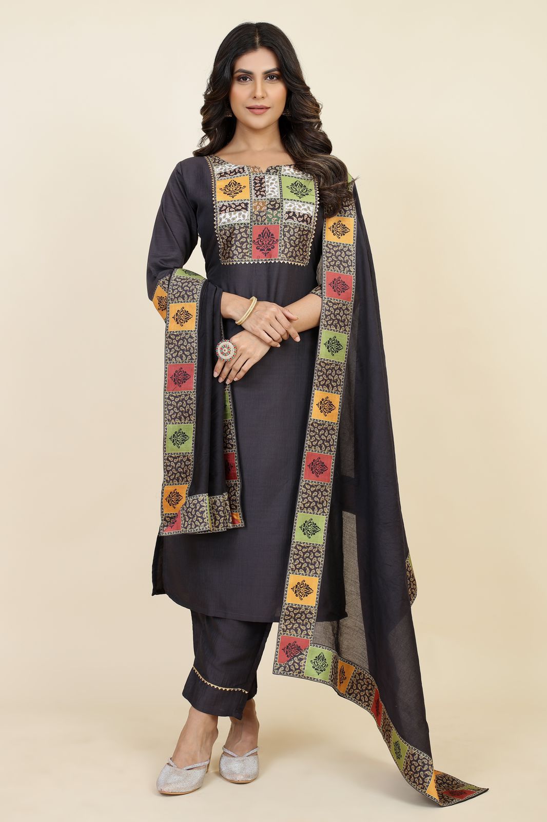 Padmavati Two Seamore Chinon Silk Readymade Pant Style Suits