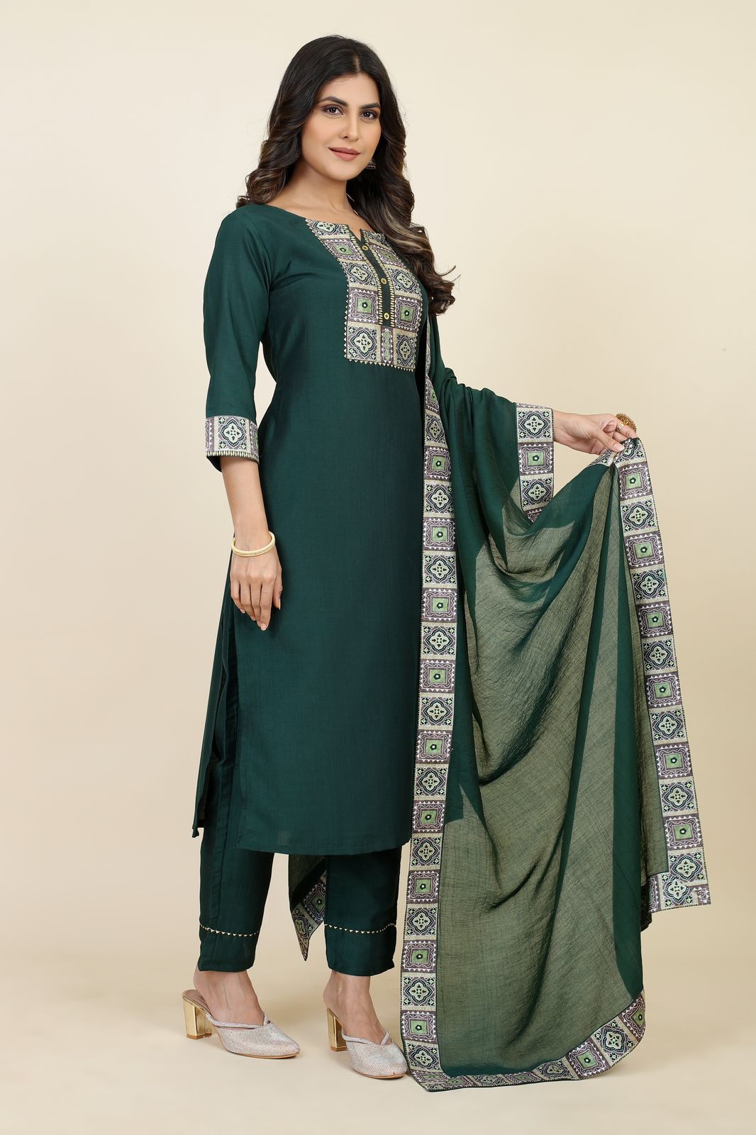 Padmavati Two Seamore Chinon Silk Readymade Pant Style Suits