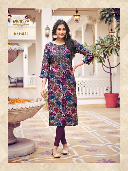 Pahel Vol 6 Radhika Lifestyle Liva Reyon Long Straight Kurti