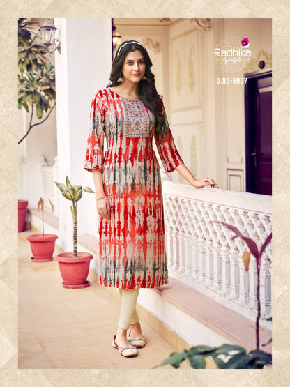 Pahel Vol 6 Radhika Lifestyle Liva Reyon Long Straight Kurti