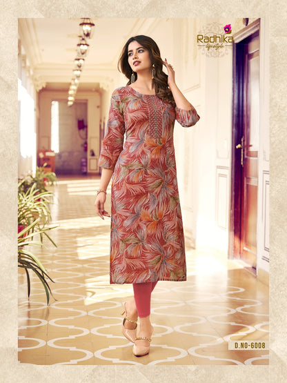 Pahel Vol 6 Radhika Lifestyle Liva Reyon Long Straight Kurti