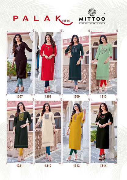 Palak Vol 36 Mittoo Rayon Long Straight Kurti