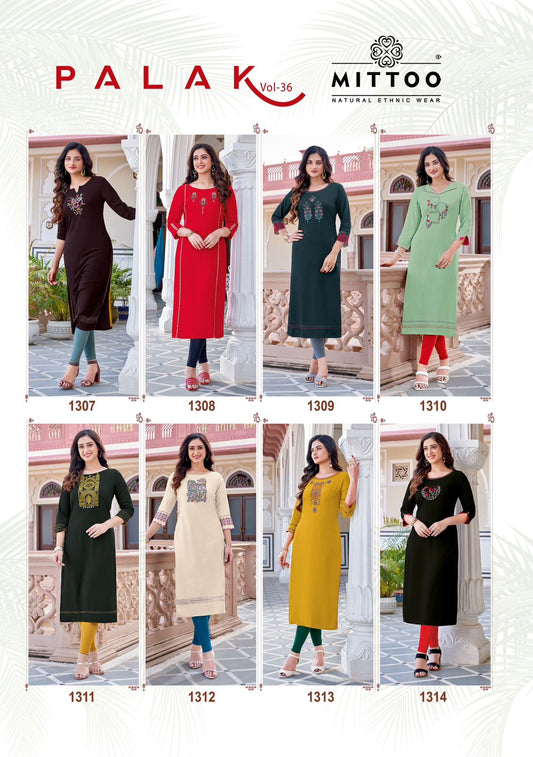 Palak Vol 36 Mittoo Rayon Long Straight Kurti