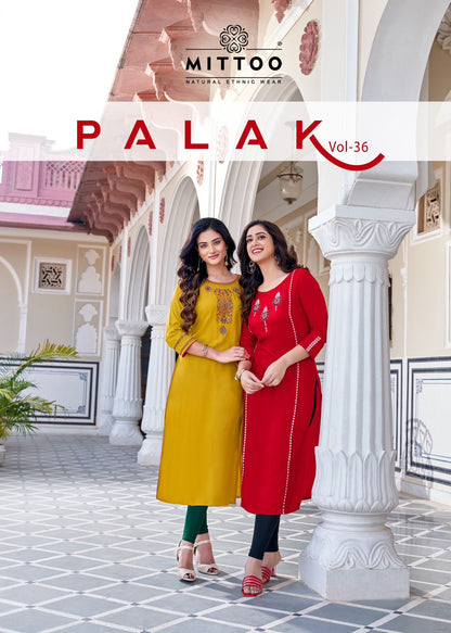 Palak Vol 36 Mittoo Rayon Long Straight Kurti