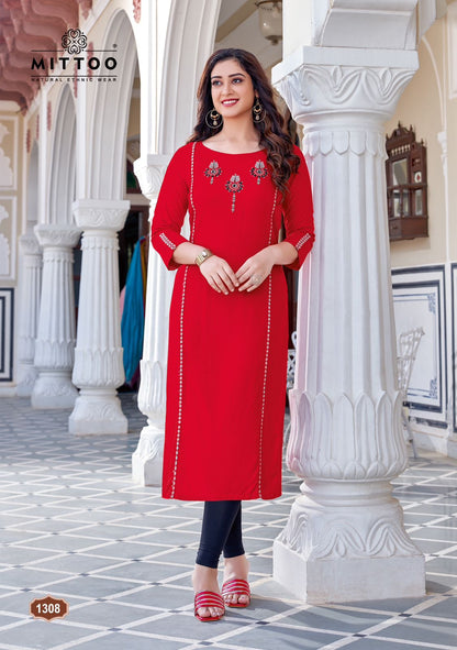 Palak Vol 36 Mittoo Rayon Long Straight Kurti