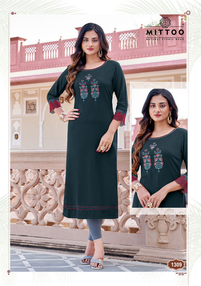Palak Vol 36 Mittoo Rayon Long Straight Kurti