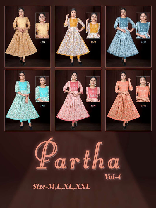 Partha Vol 4 Kavinay Rayon Naira Cut Kurtis