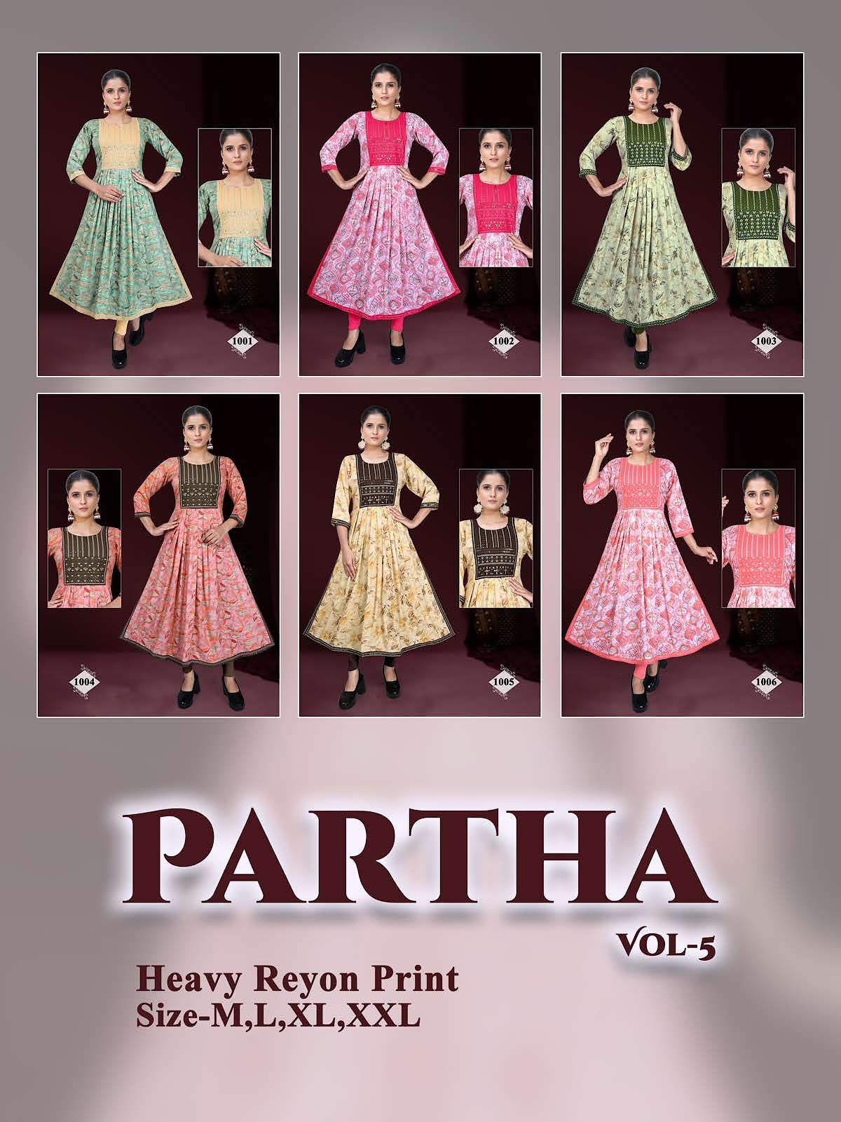 Partha Vol 5 Kavinay Rayon Naira Cut Kurtis