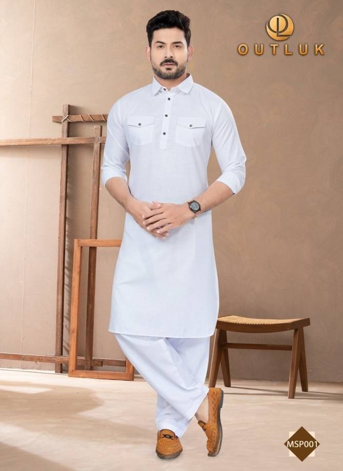 White Pathani Kurta Pajama For Men Pathani-1-2212 Outluk Cotton