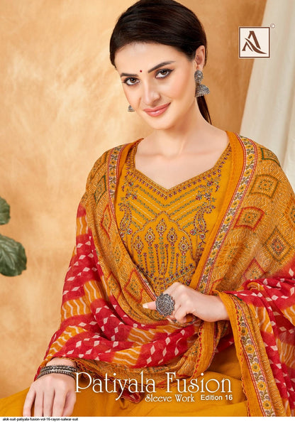 Patiyala Fusion 16 (Sleeve Work) Alok Rayon Salwar Suits