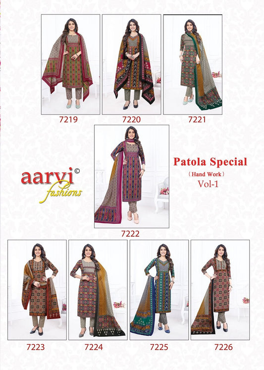 Patola Special Vol 1 Aarvi Fashions Cotton Readymade Pant Style Suits