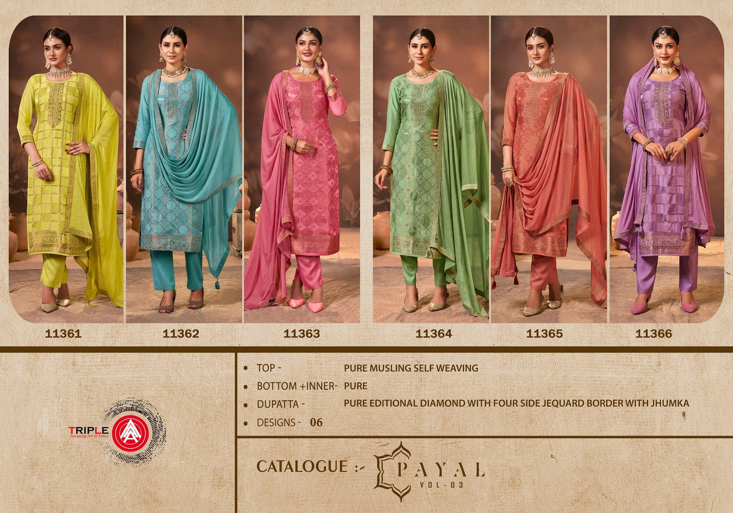 Payal Vol 3 Triple Aaa Muslin Pant Style Suits