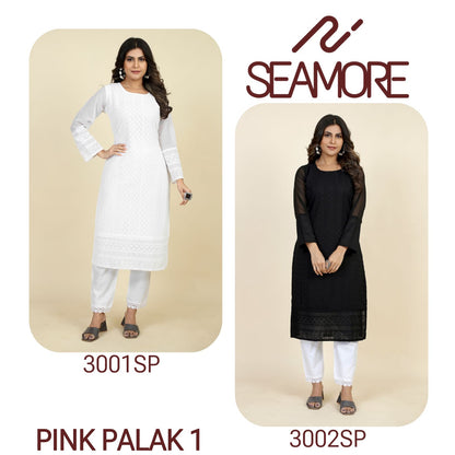 Pink Palak 1 Seamore Georgette Long Straight Kurti