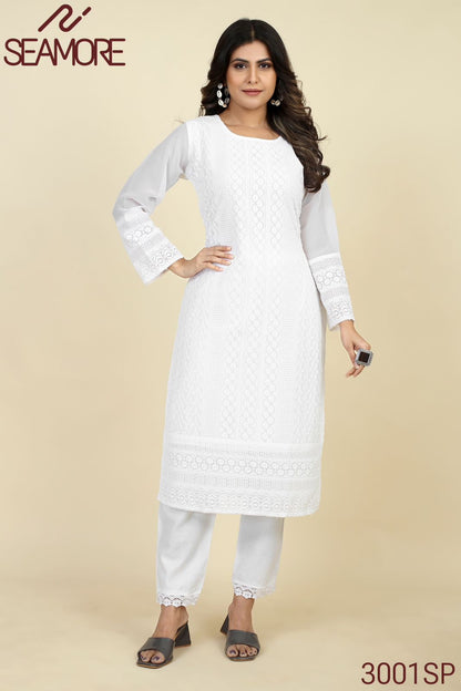 Pink Palak 1 Seamore Georgette Long Straight Kurti