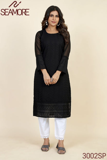 Pink Palak 1 Seamore Georgette Long Straight Kurti