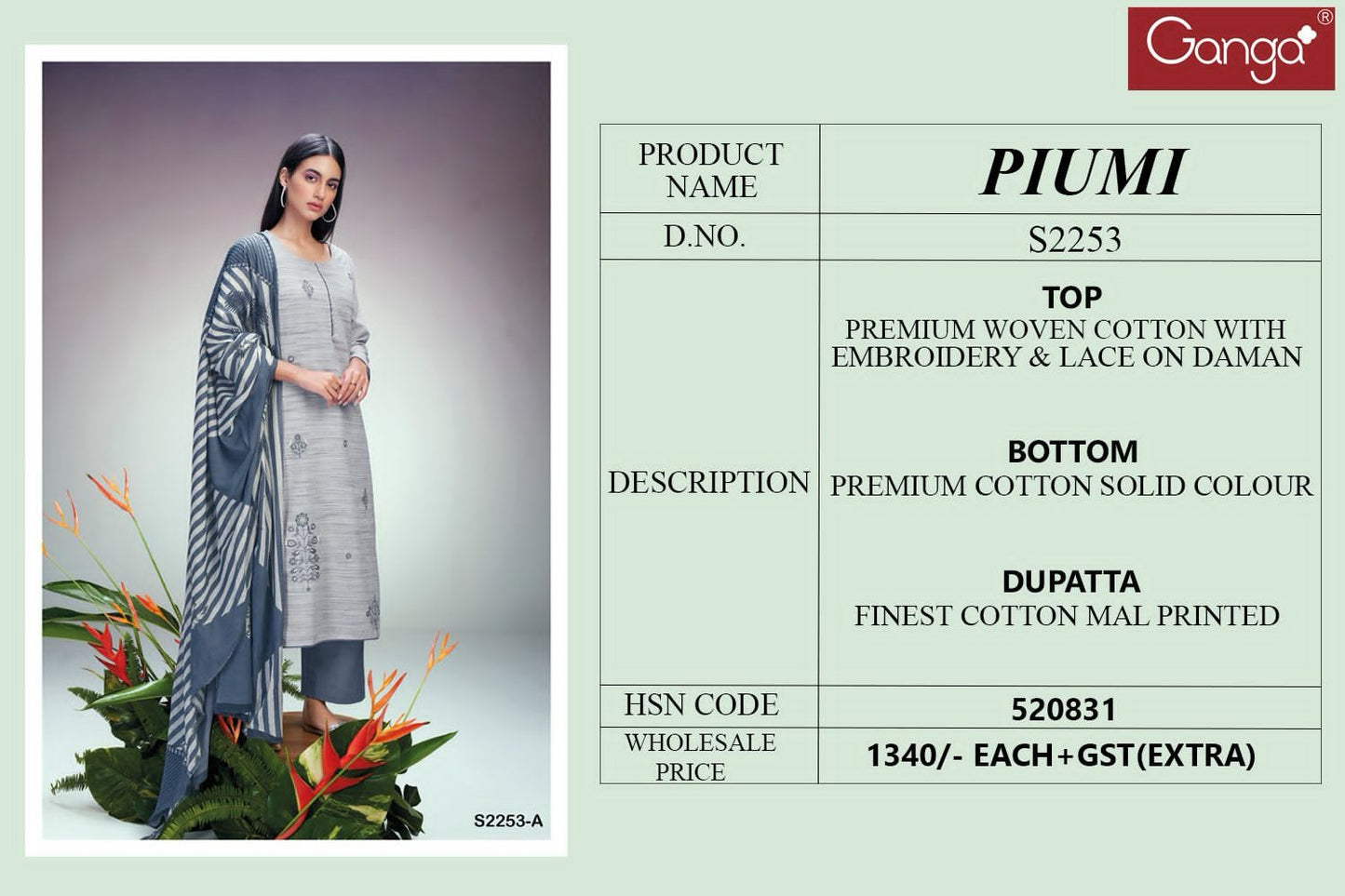 Piumi 2253 Ganga Cotton Plazzo Style Suits