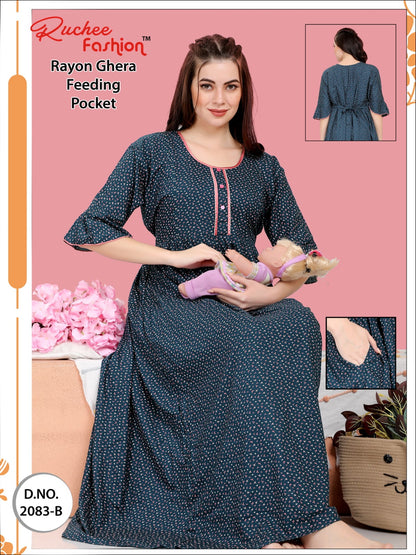 Pocket-010124 Ruchee Fashion Feeding Night Gown