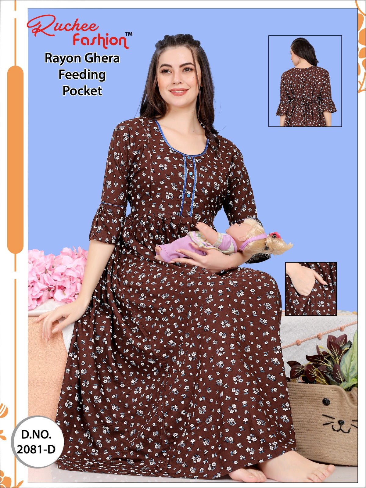 Pocket-010124 Ruchee Fashion Feeding Night Gown