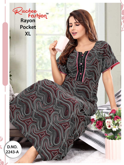 Pocket-1302 Ruchee Fashion Rayon Night Gowns