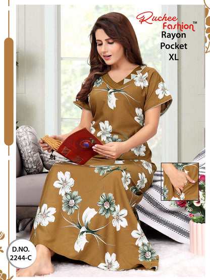 Pocket-1302 Ruchee Fashion Rayon Night Gowns