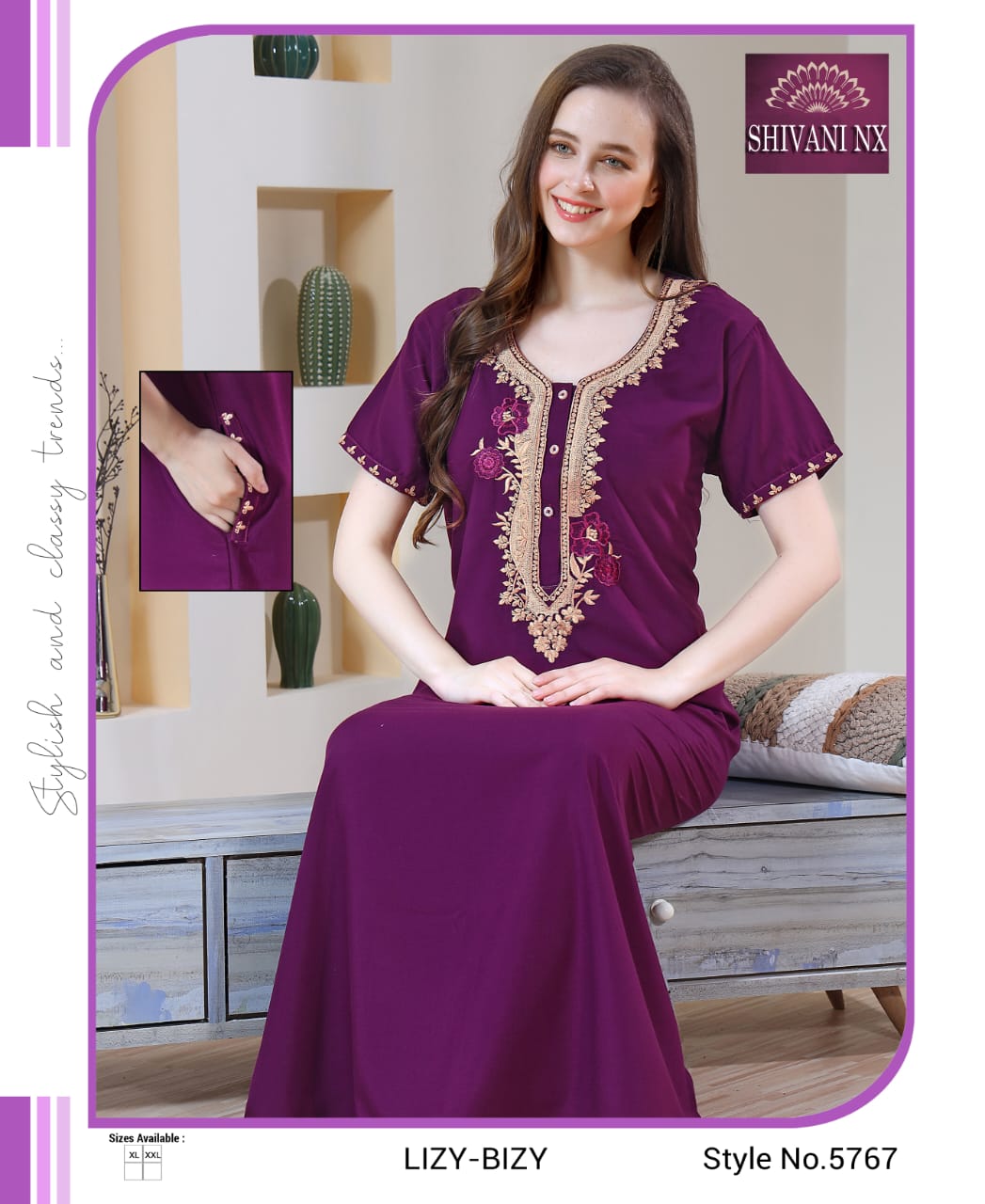 Pocket-1502 Shivani Night Gowns