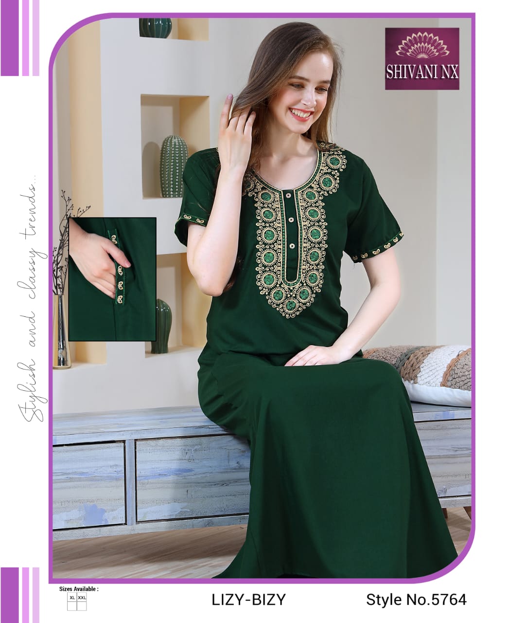 Pocket-1502 Shivani Night Gowns