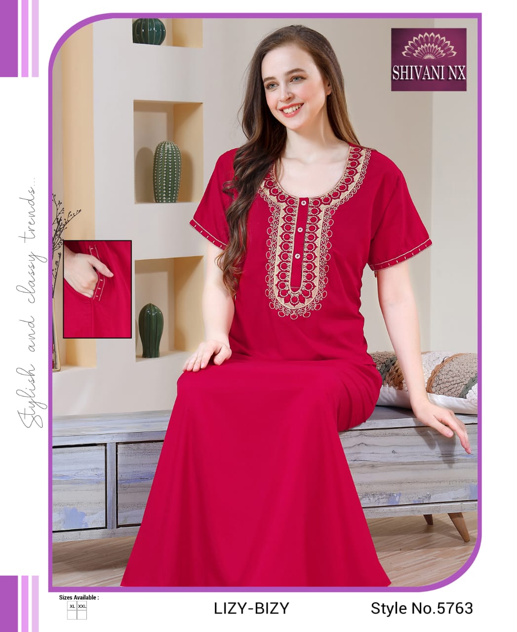 Pocket-1502 Shivani Night Gowns