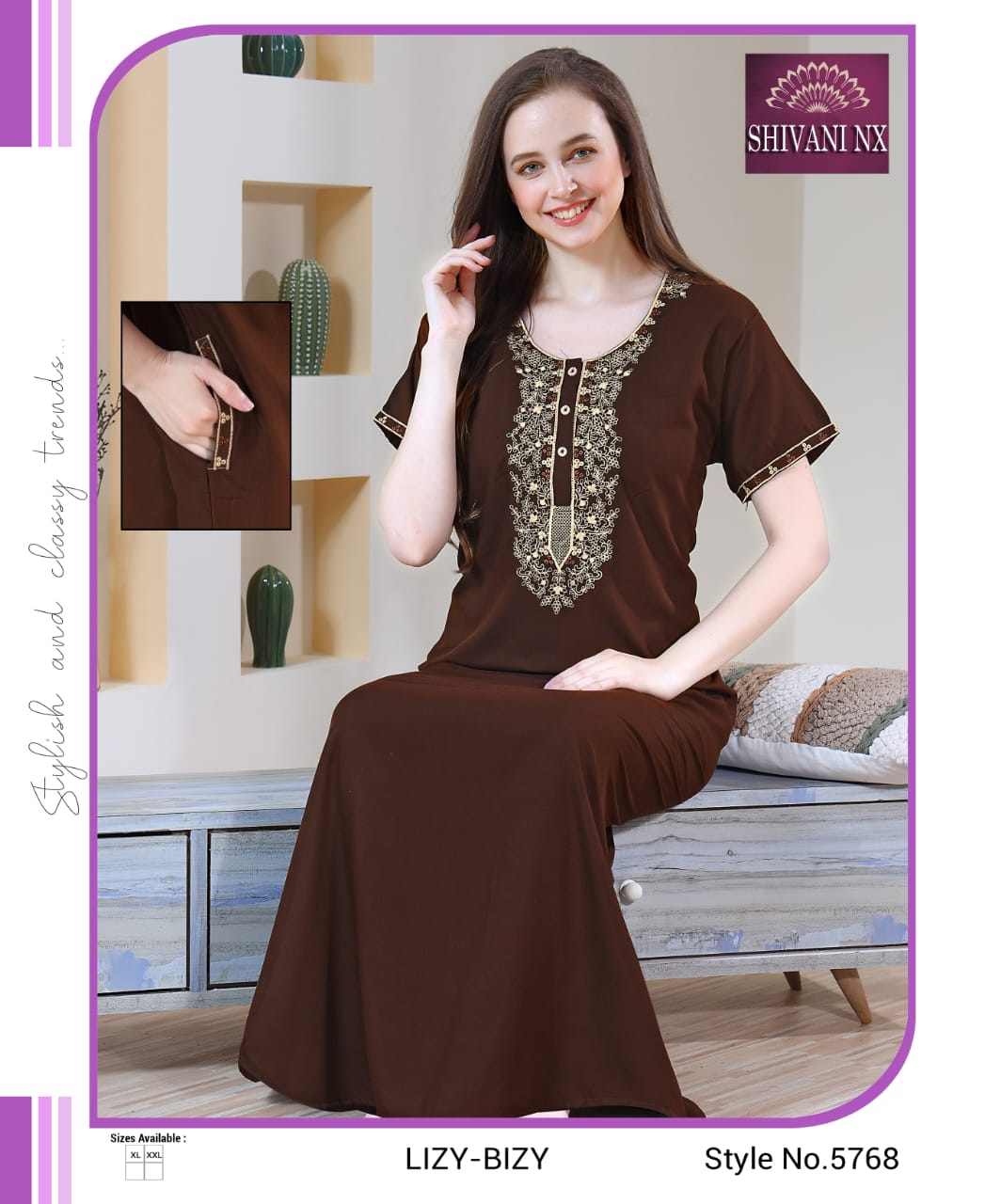 Pocket-1502 Shivani Night Gowns