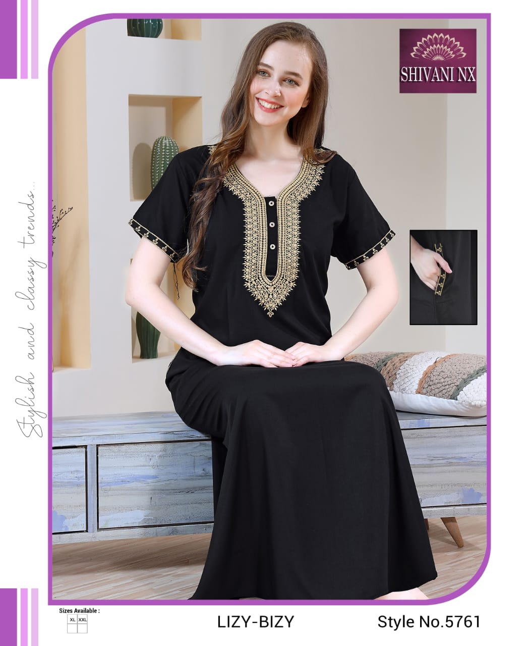 Pocket-1502 Shivani Night Gowns