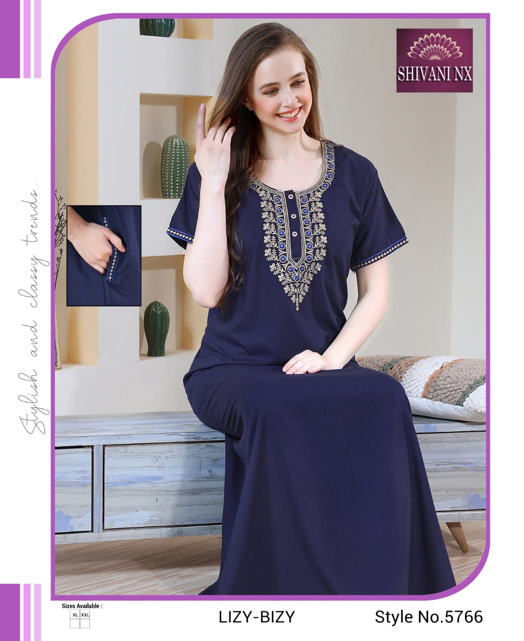Pocket-1502 Shivani Night Gowns