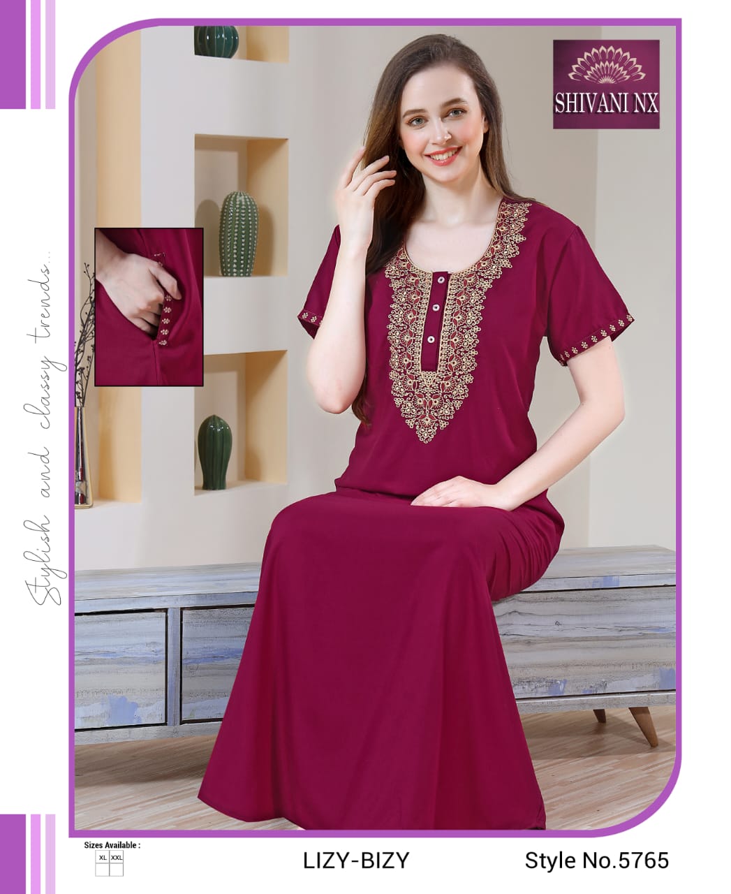 Pocket-1502 Shivani Night Gowns
