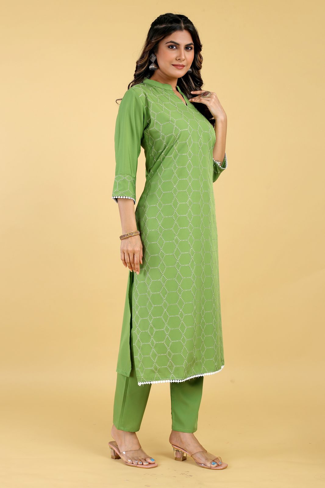 Pooja-3 Seamore Crape Kurti Pant Set