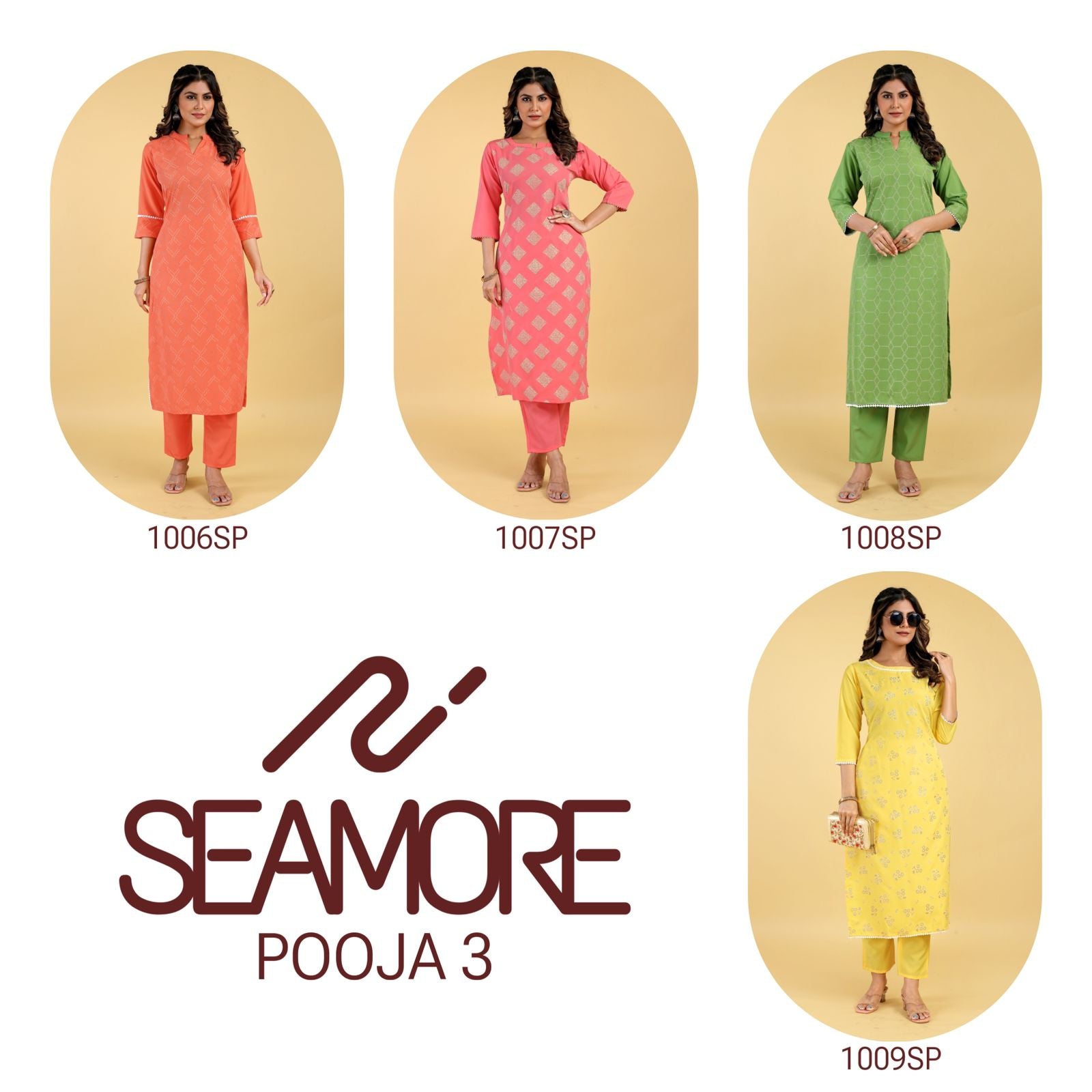 Pooja-3 Seamore Crape Kurti Pant Set