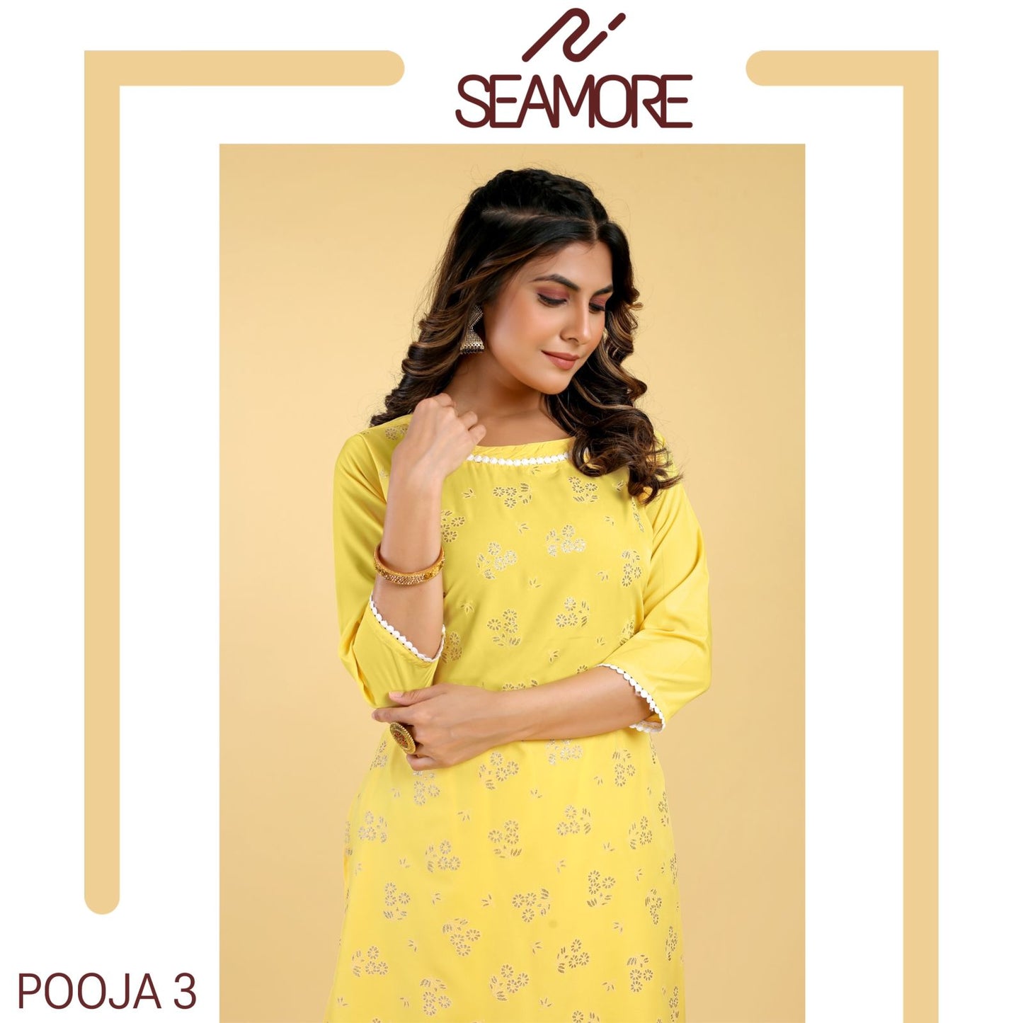 Pooja-3 Seamore Crape Kurti Pant Set