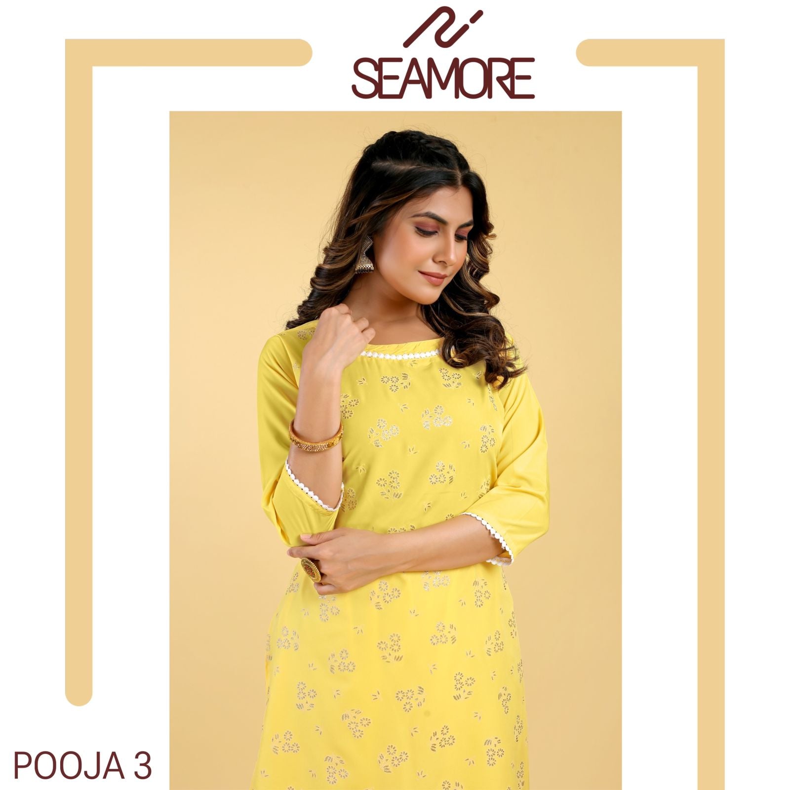 Pooja-3 Seamore Crape Kurti Pant Set