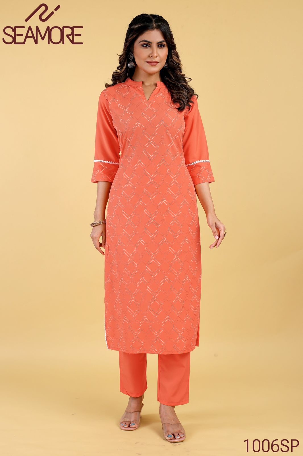 Pooja-3 Seamore Crape Kurti Pant Set