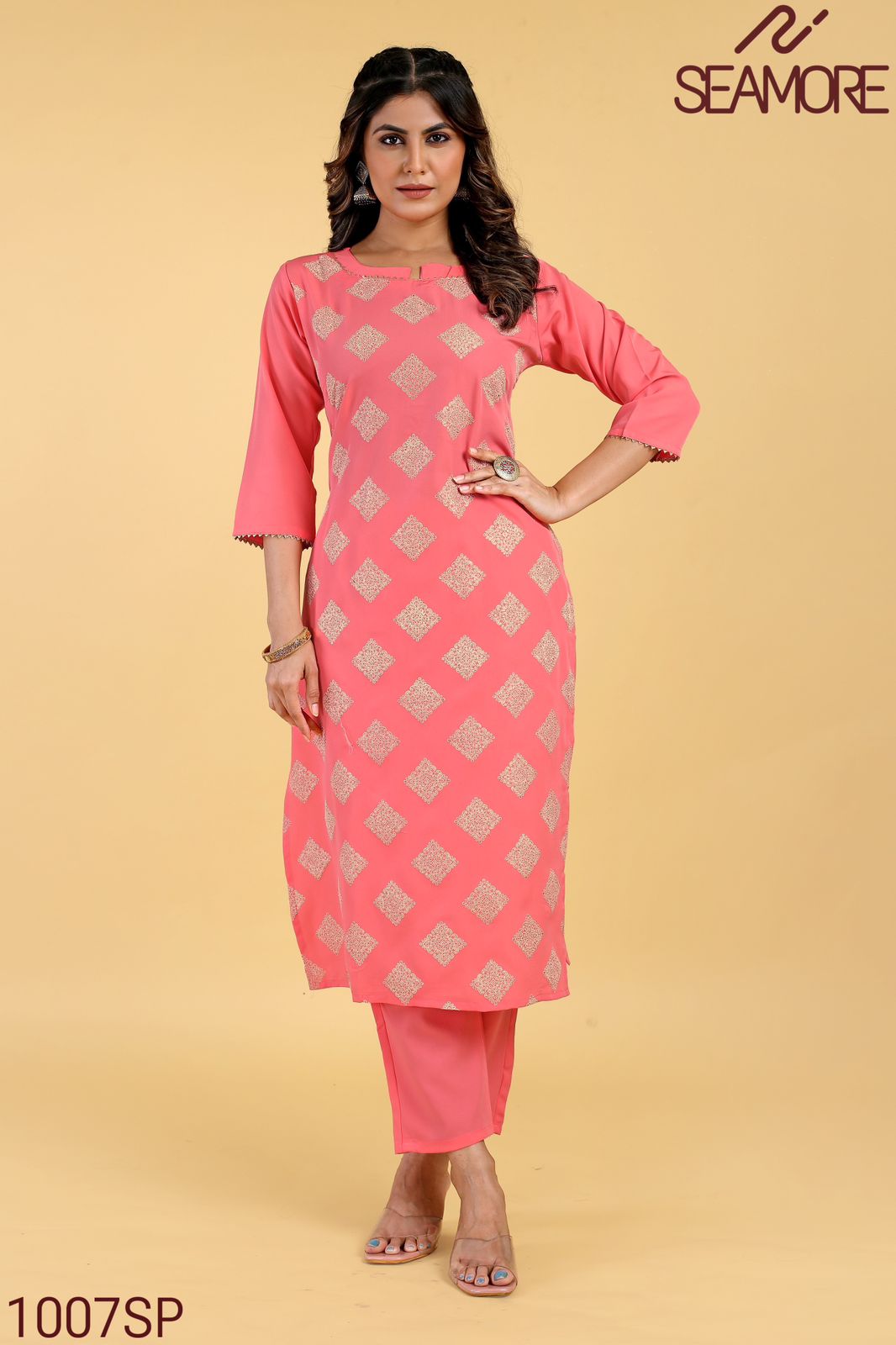 Pooja-3 Seamore Crape Kurti Pant Set