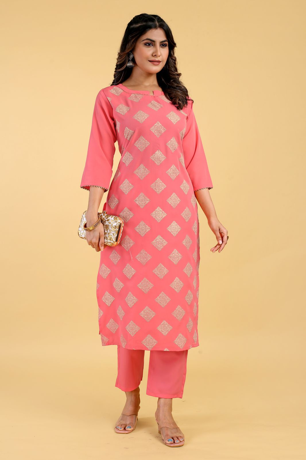 Pooja-3 Seamore Crape Kurti Pant Set