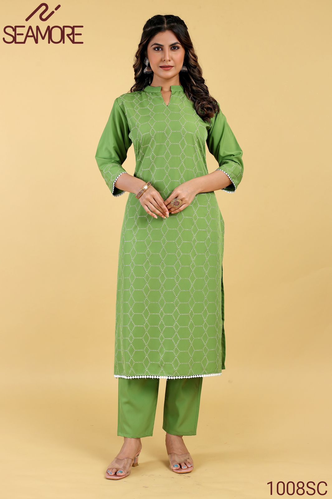Pooja-3 Seamore Crape Kurti Pant Set