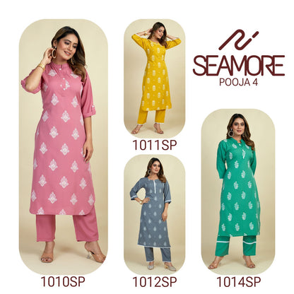Pooja 4 Seamore Crape Kurti Pant Set
