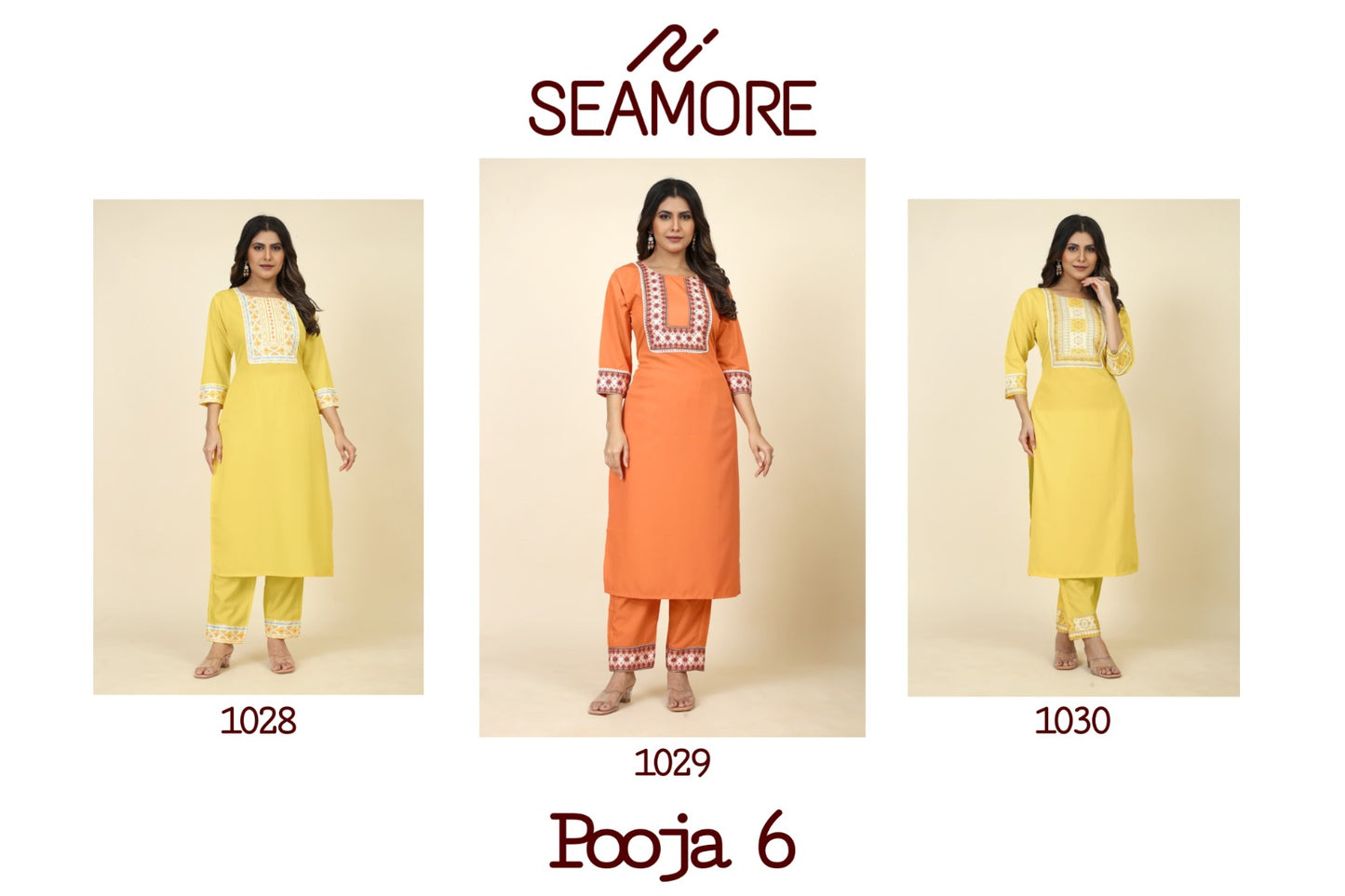Pooja 6 Seamore Crape Kurti Pant Set