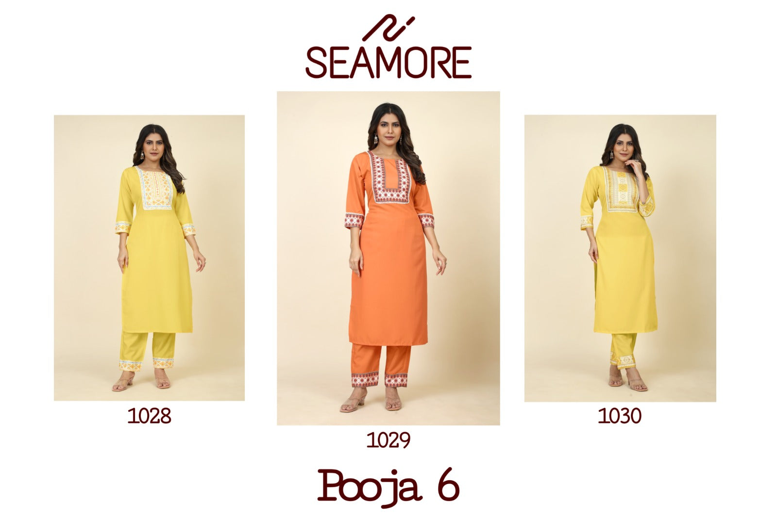Pooja 6 Seamore Crape Kurti Pant Set