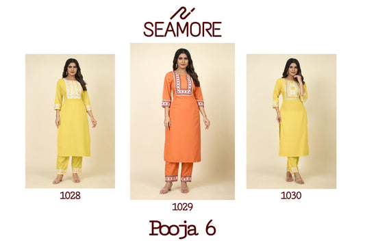 Pooja 6 Seamore Crape Kurti Pant Set