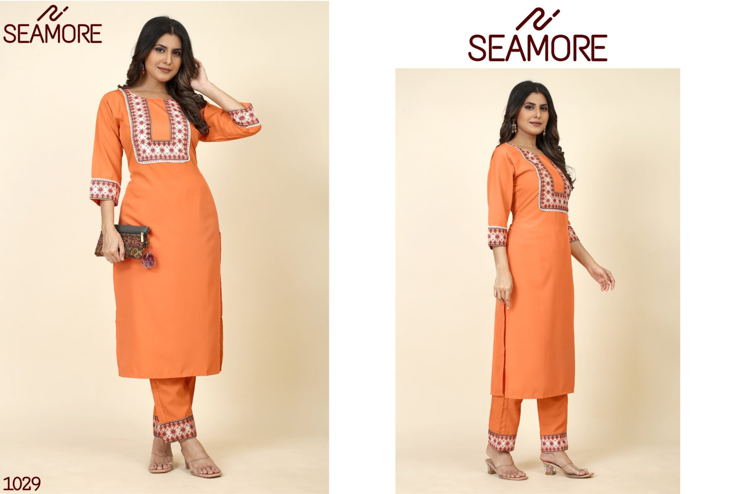 Pooja 6 Seamore Crape Kurti Pant Set
