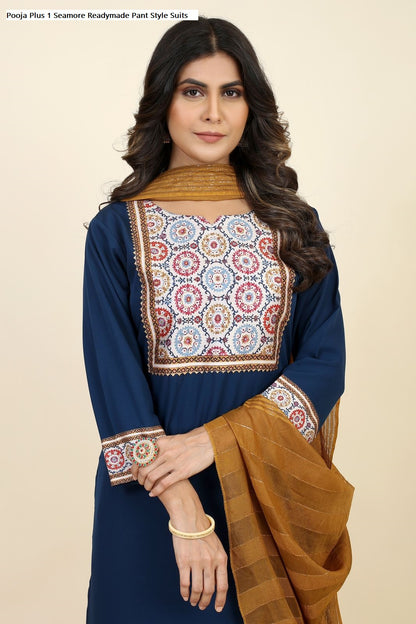Pooja Plus 1 Seamore Crepe Readymade Pant Style Suits