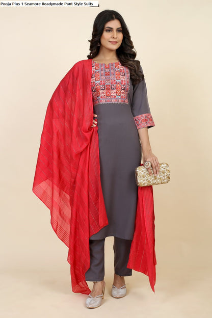 Pooja Plus 1 Seamore Crepe Readymade Pant Style Suits